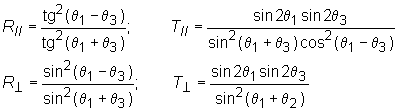 Fresnel formulas for reflection and transmission coefficients